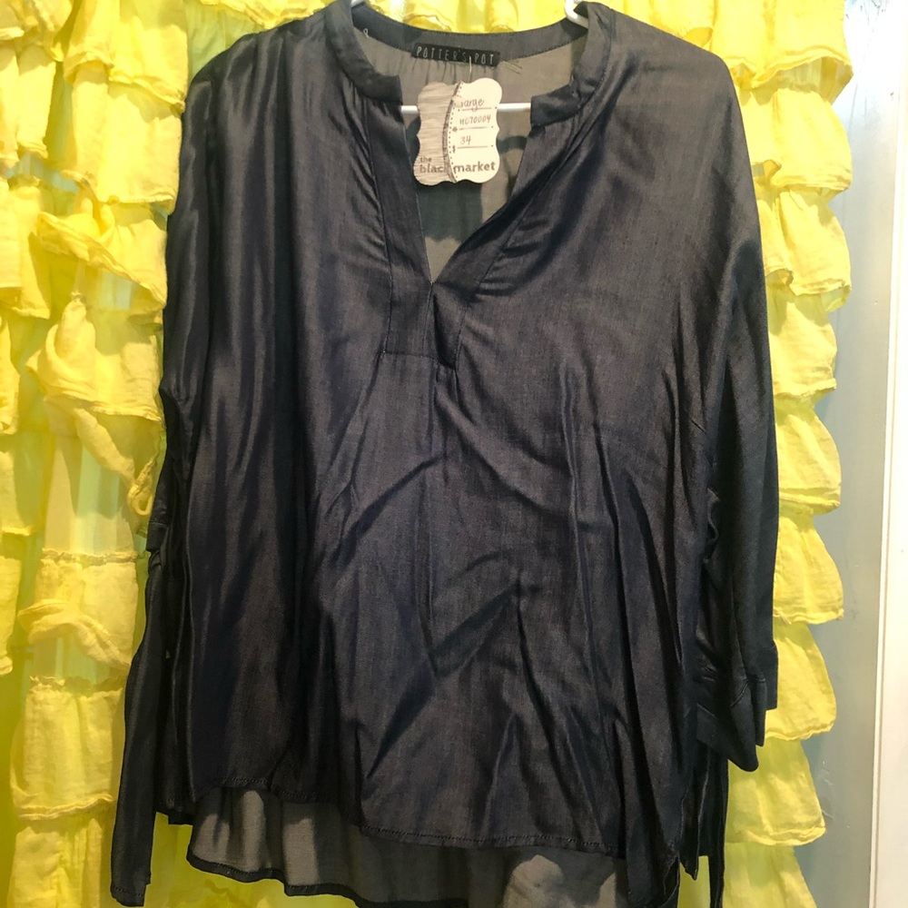 Denim Shirt with Tie Sleeves